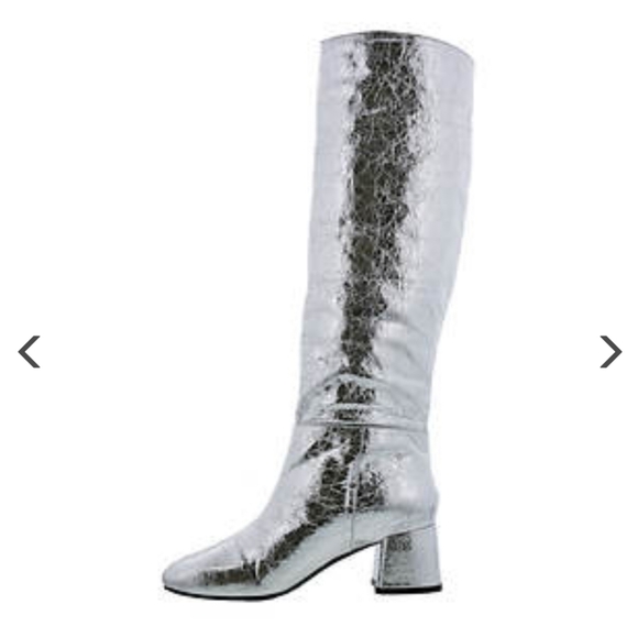 BELLINI REMI WOMEN KNEE HIGH BOOTS SILVER METALLIC CRINKLE 13 NIB - Picture 2 of 10